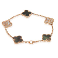Rose Gold Mother Of Pearl & Diamond Alhambra Bracelet
