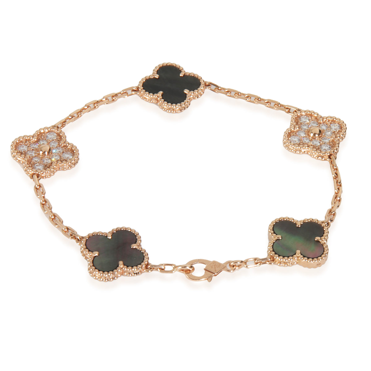 Rose Gold Mother Of Pearl & Diamond Alhambra Bracelet