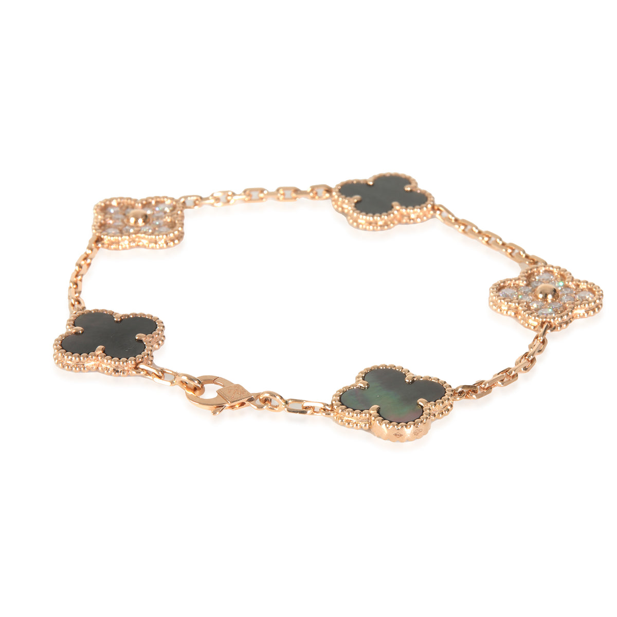 Rose Gold Mother Of Pearl & Diamond Alhambra Bracelet