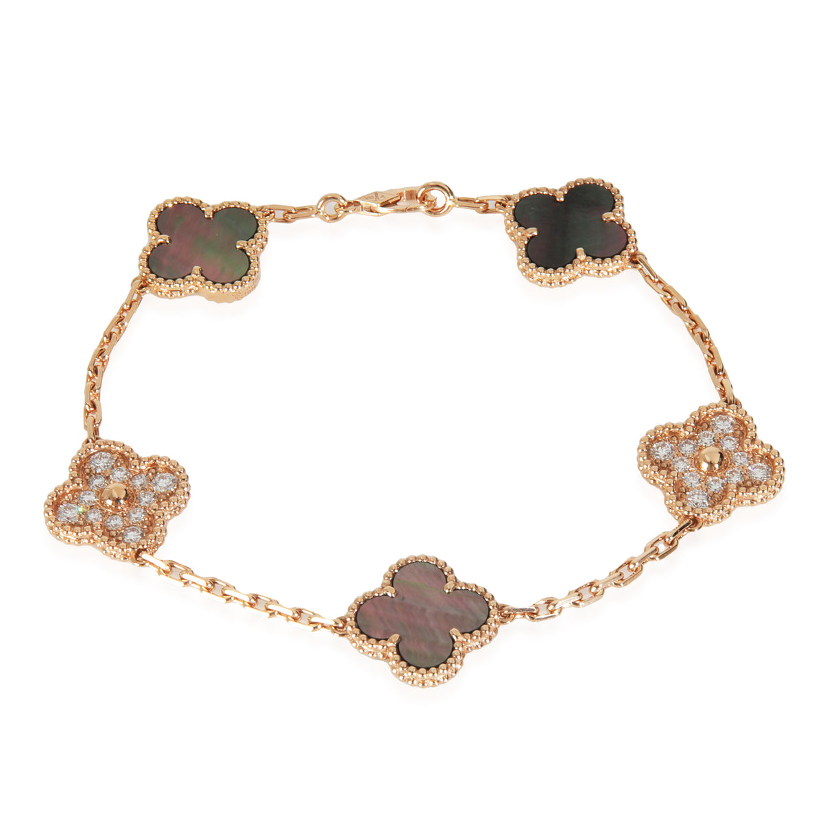 Rose Gold Mother Of Pearl & Diamond Alhambra Bracelet