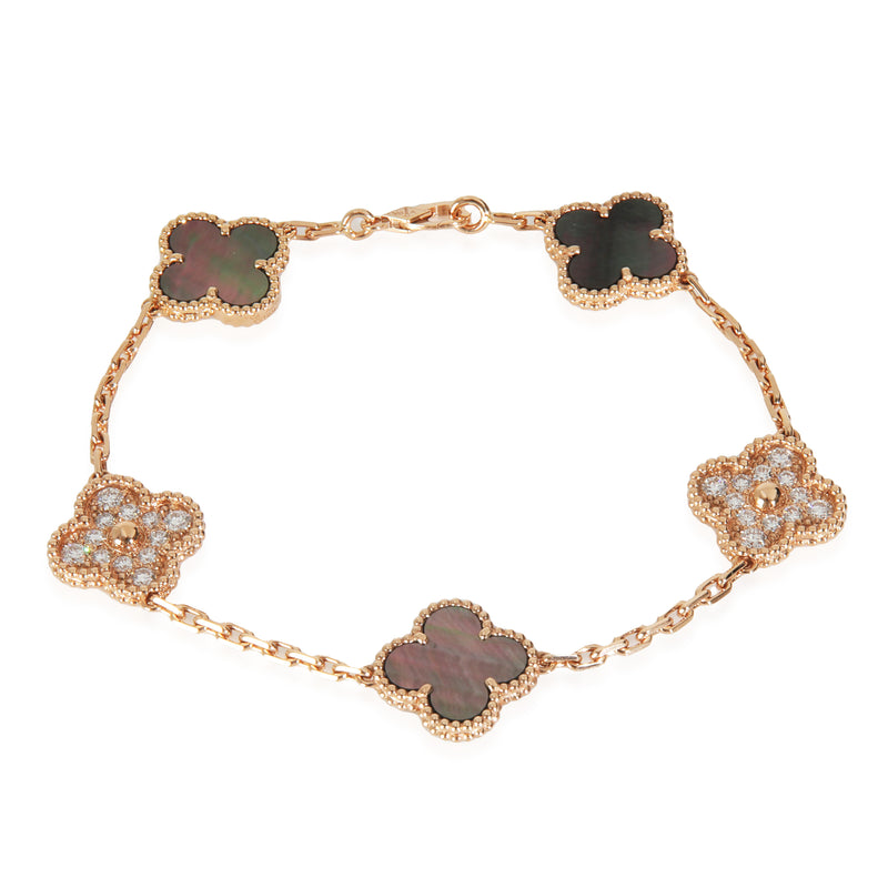 Rose Gold Mother Of Pearl & Diamond Alhambra Bracelet