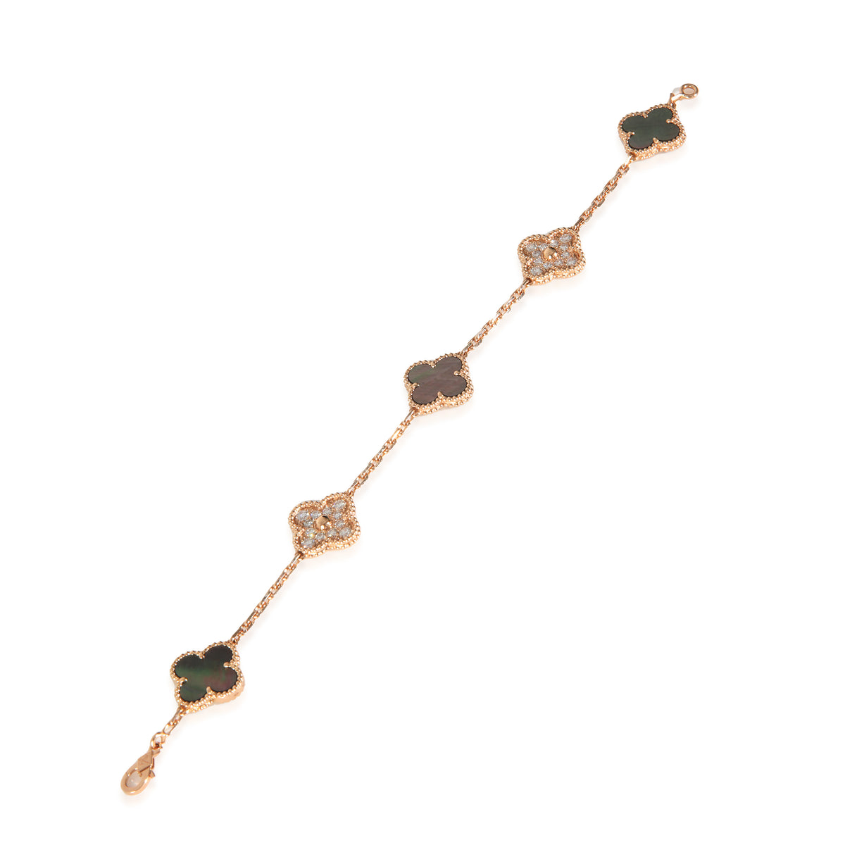 Rose Gold Mother Of Pearl & Diamond Alhambra Bracelet