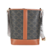 Tan Calfskin Triomphe Canvas Small Bucket Bag