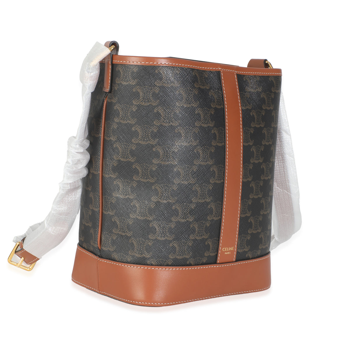 Tan Calfskin Triomphe Canvas Small Bucket Bag