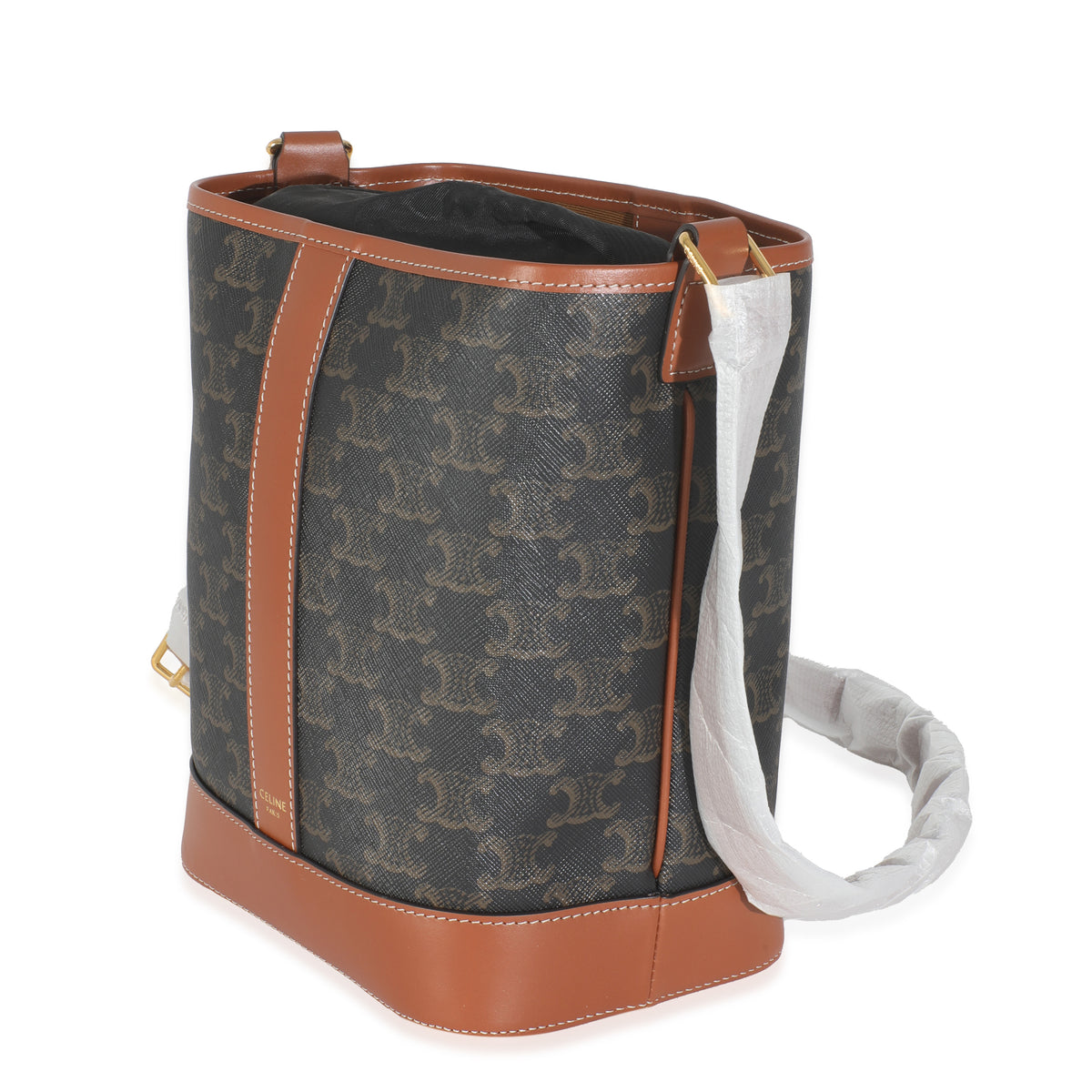 Tan Calfskin Triomphe Canvas Small Bucket Bag