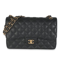 Black Quilted Caviar Jumbo Double Flap Bag