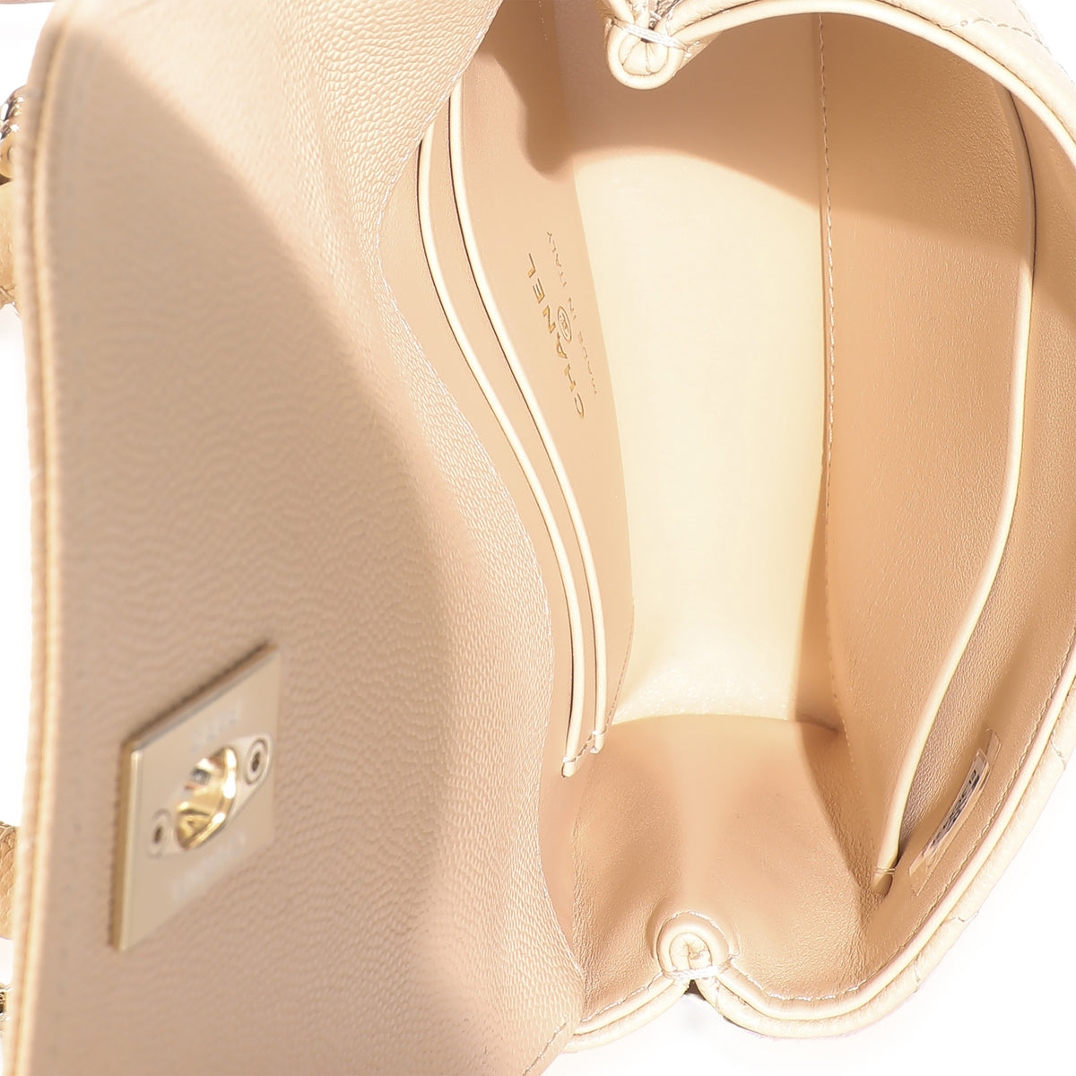 Beige Quilted Caviar Extra Mini Coco Top Handle Handbag