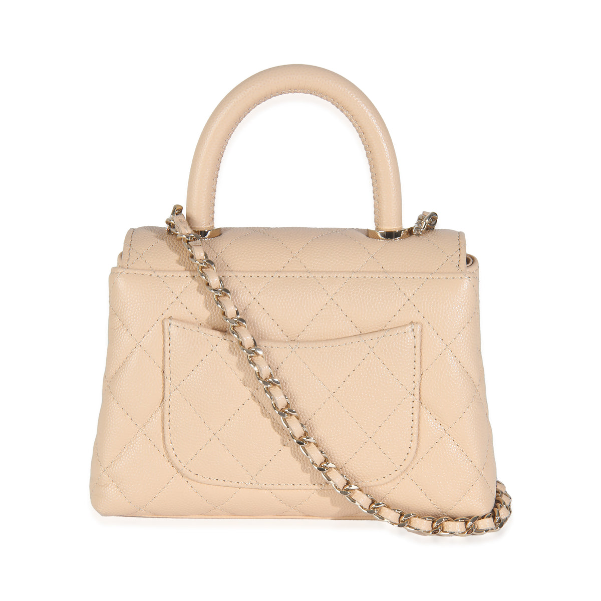 Beige Quilted Caviar Extra Mini Coco Top Handle Handbag