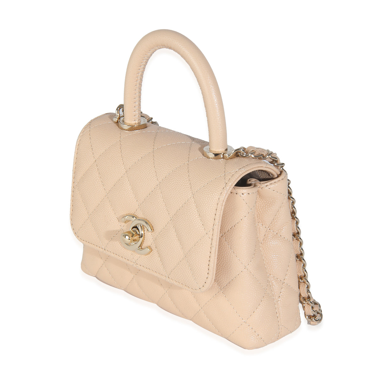 Beige Quilted Caviar Extra Mini Coco Top Handle Handbag