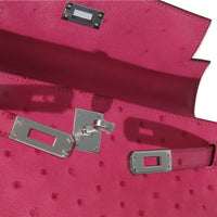 Rose Tyrien Ostrich Kelly Pochette PHW