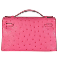 Rose Tyrien Ostrich Kelly Pochette PHW