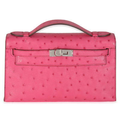 Rose Tyrien Ostrich Kelly Pochette PHW