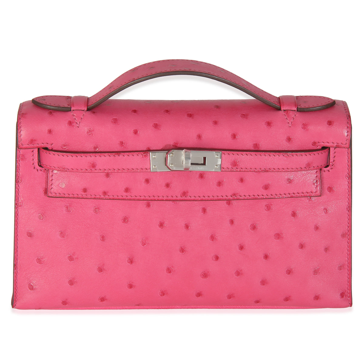 Rose Tyrien Ostrich Kelly Pochette PHW