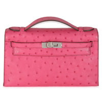 Rose Tyrien Ostrich Kelly Pochette PHW