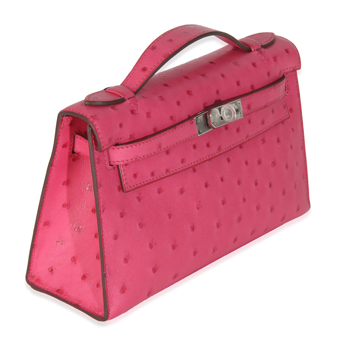 Rose Tyrien Ostrich Kelly Pochette PHW