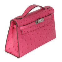 Rose Tyrien Ostrich Kelly Pochette PHW