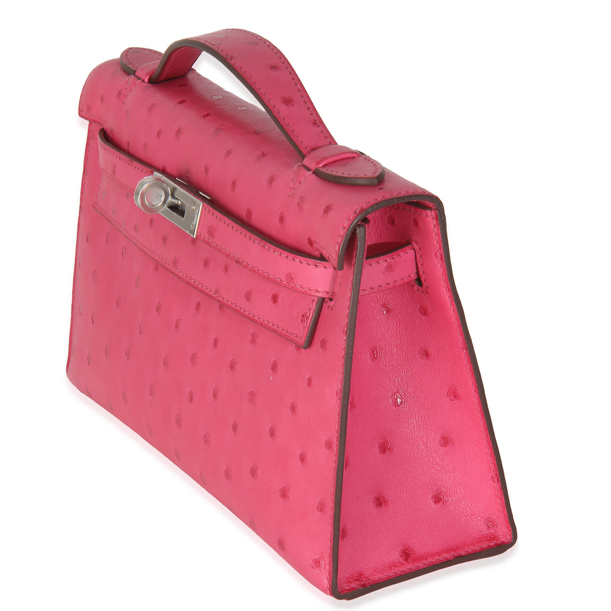 Rose Tyrien Ostrich Kelly Pochette PHW