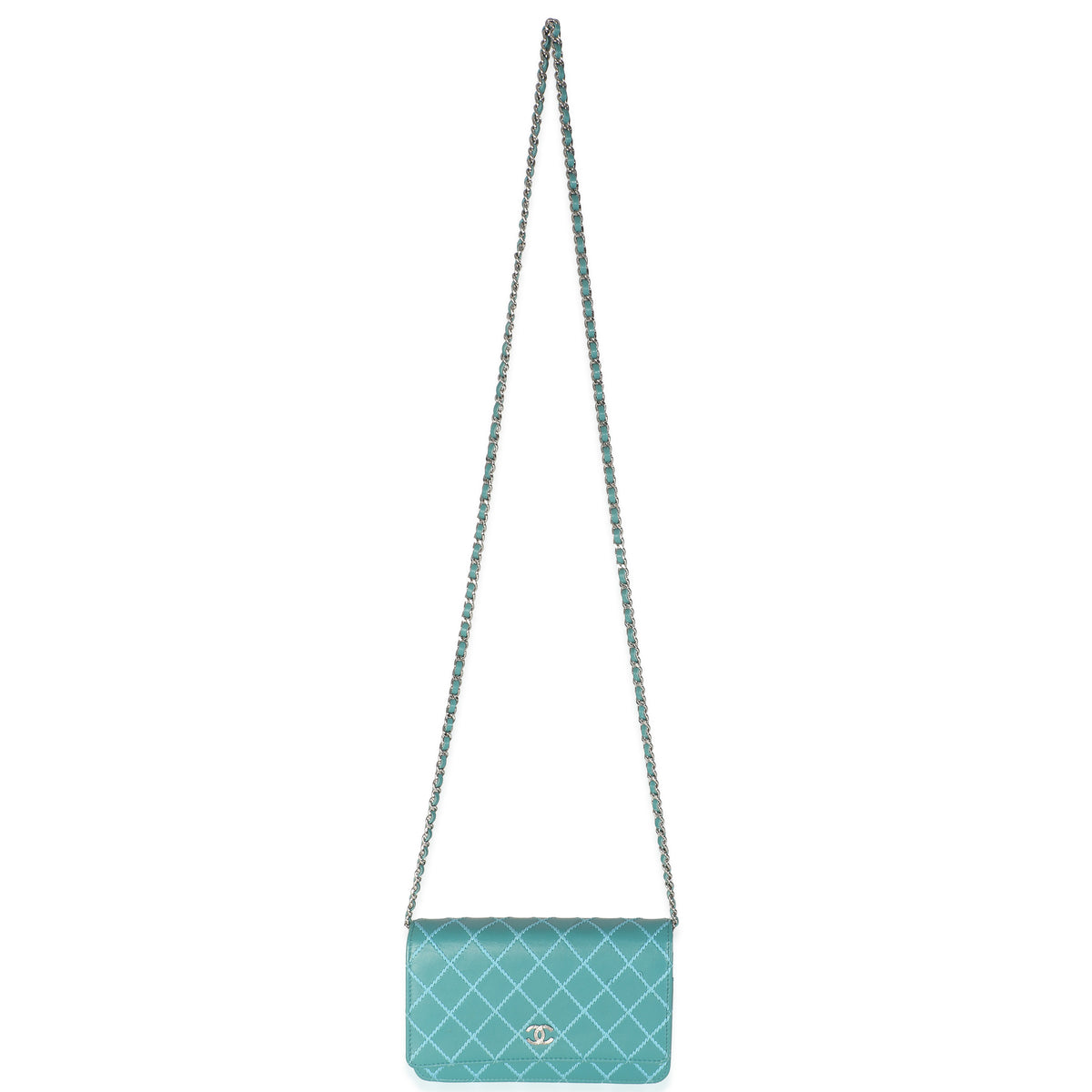 Teal Stitched Calfskin Wallet On Chain