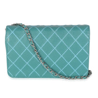 Teal Stitched Calfskin Wallet On Chain