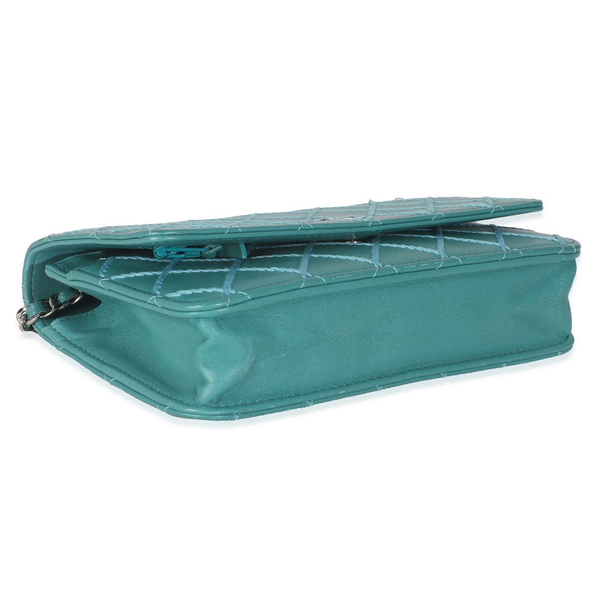 Teal Stitched Calfskin Wallet On Chain