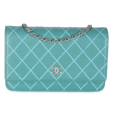 Teal Stitched Calfskin Wallet On Chain