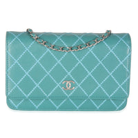 Teal Stitched Calfskin Wallet On Chain