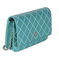 Teal Stitched Calfskin Wallet On Chain