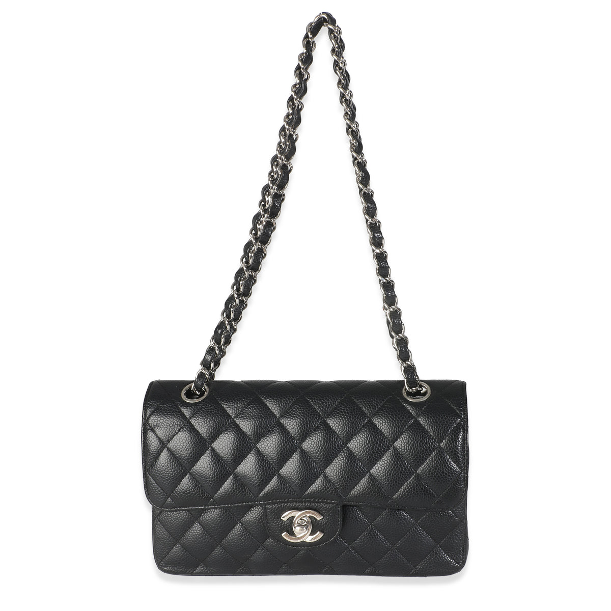 Black Quilted Caviar Small Classic Double Flap HandBag