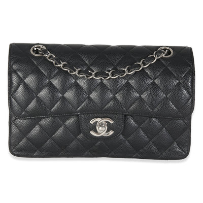 Black Quilted Caviar Small Classic Double Flap HandBag