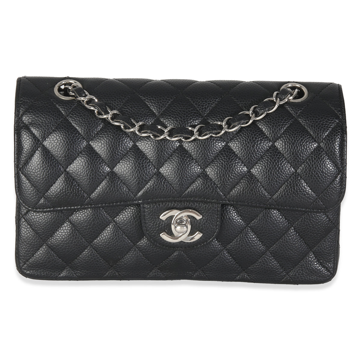 Black Quilted Caviar Small Classic Double Flap HandBag