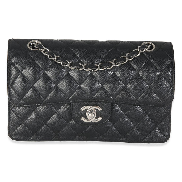 Black Quilted Caviar Small Classic Double Flap Bag