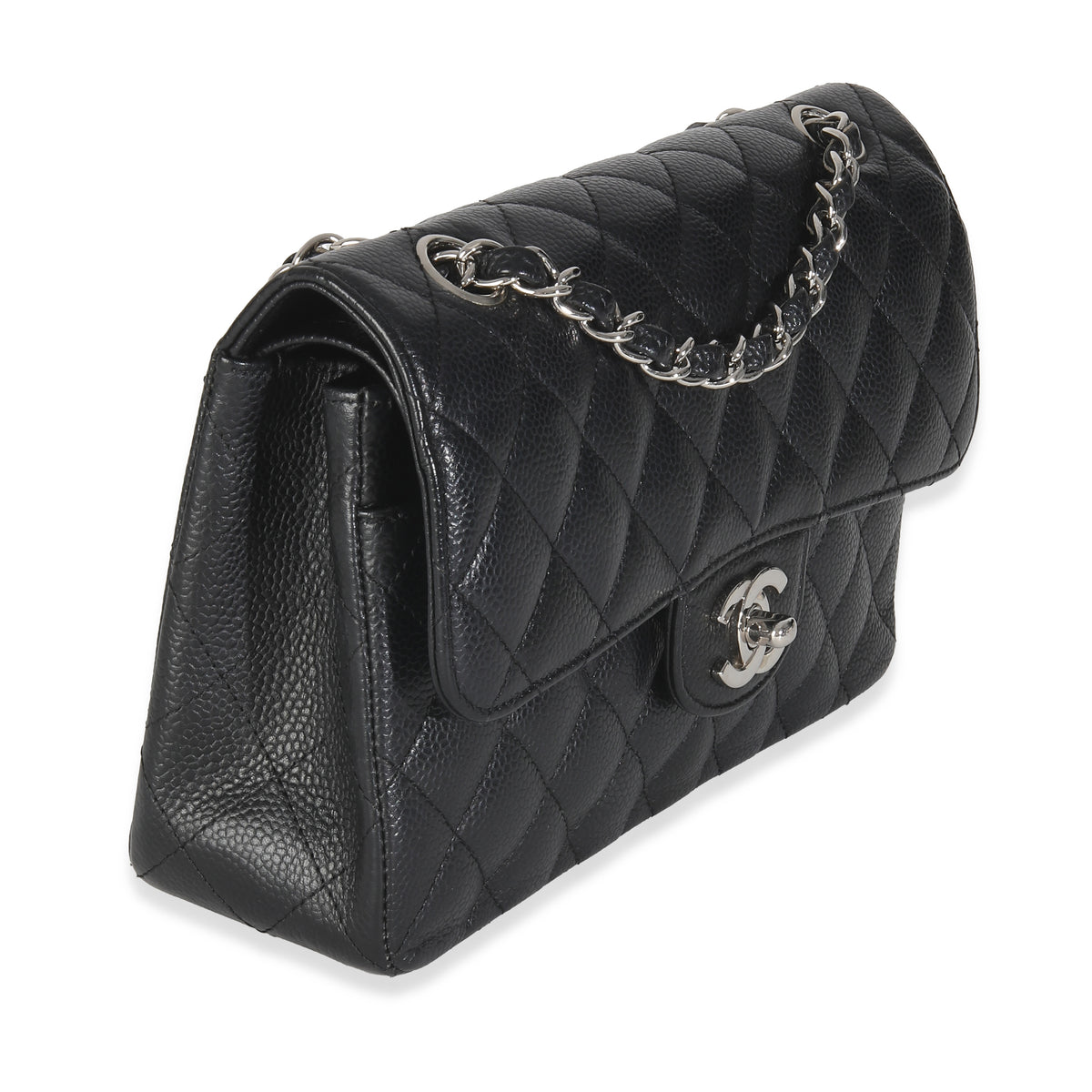 Black Quilted Caviar Small Classic Double Flap HandBag
