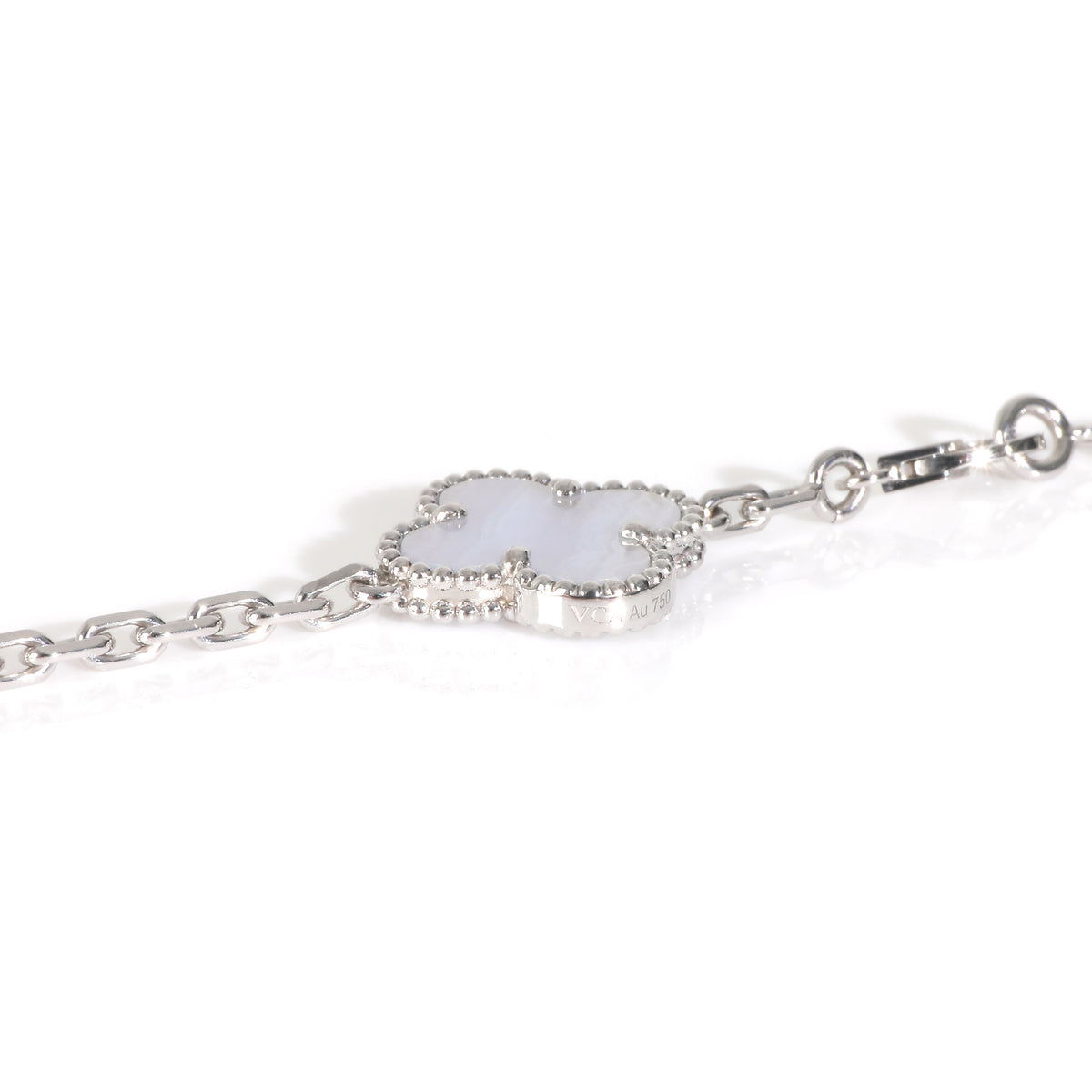 White Gold Chalcedony Vintage Alhambra 10 Station Necklace