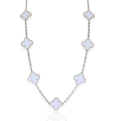 White Gold Chalcedony Vintage Alhambra 10 Station Necklace