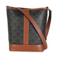 Tan Calfskin Triomphe Canvas Small Bucket Bag