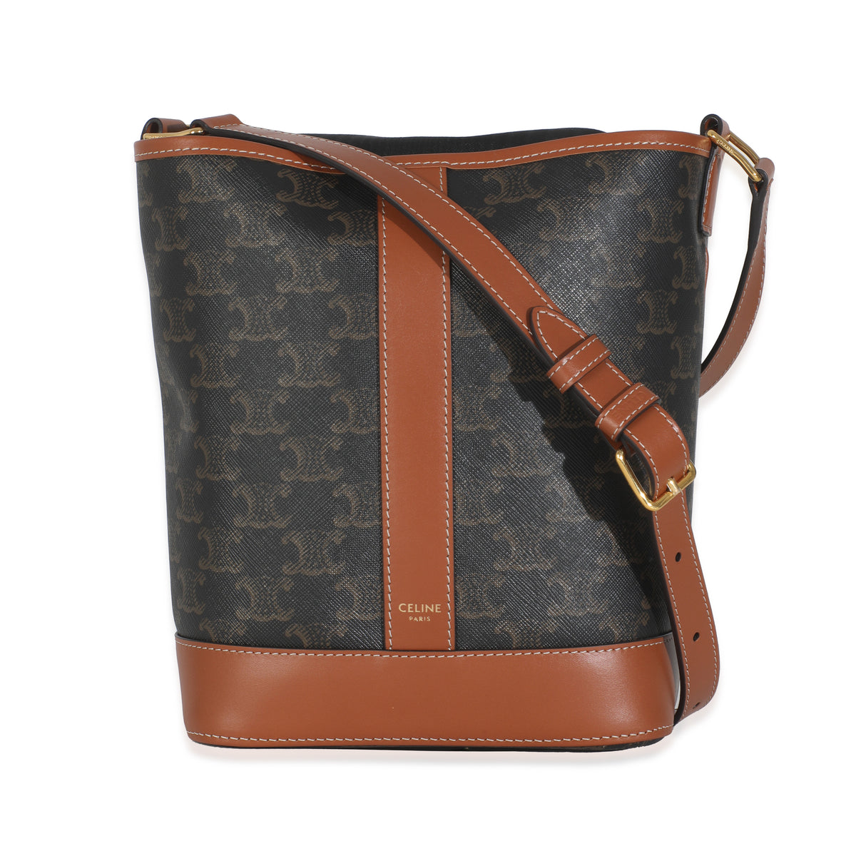 Tan Calfskin Triomphe Canvas Small Bucket Bag