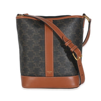 Tan Calfskin Triomphe Canvas Small Bucket Bag