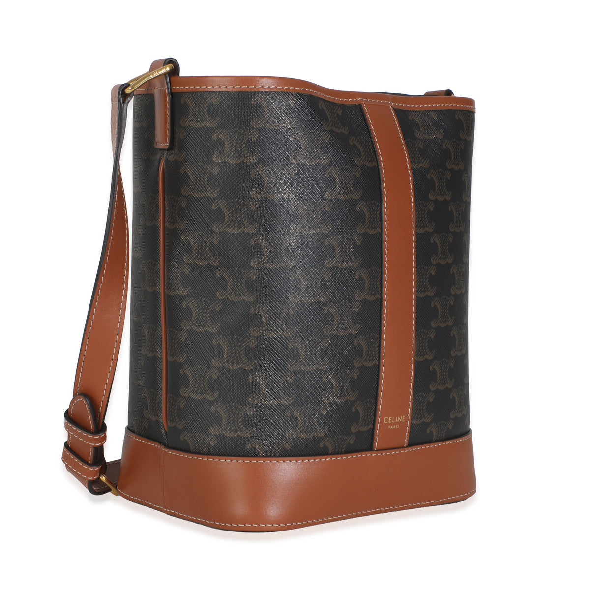 Tan Calfskin Triomphe Canvas Small Bucket Bag