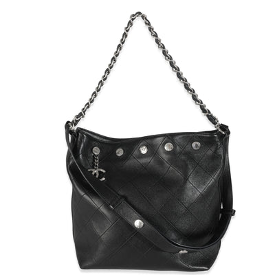 Black Quilted Calfskin CC Large Button Bucket Bag