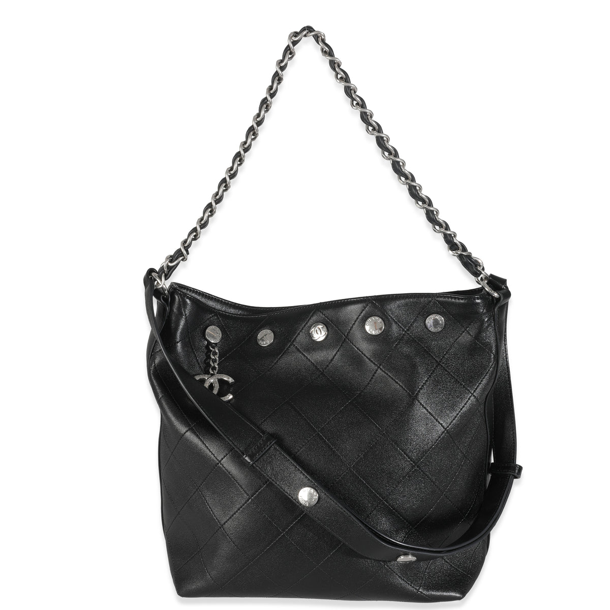 Black Quilted Calfskin CC Large Button Bucket Bag