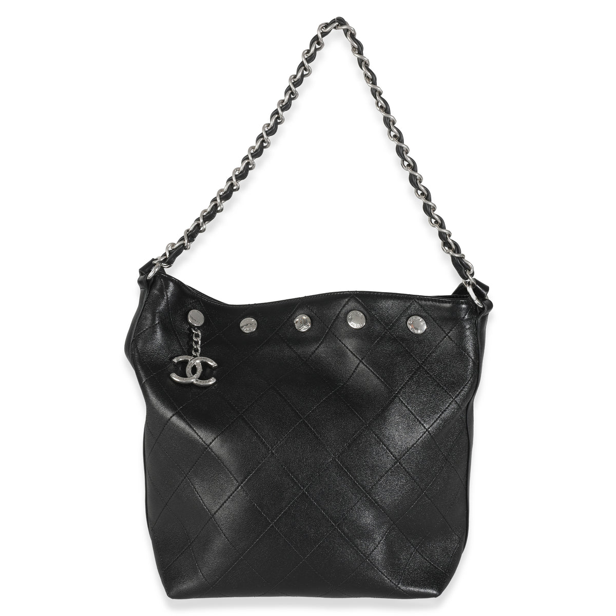 Black Quilted Calfskin CC Large Button Bucket Bag