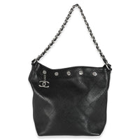 Black Quilted Calfskin CC Large Button Bucket Bag