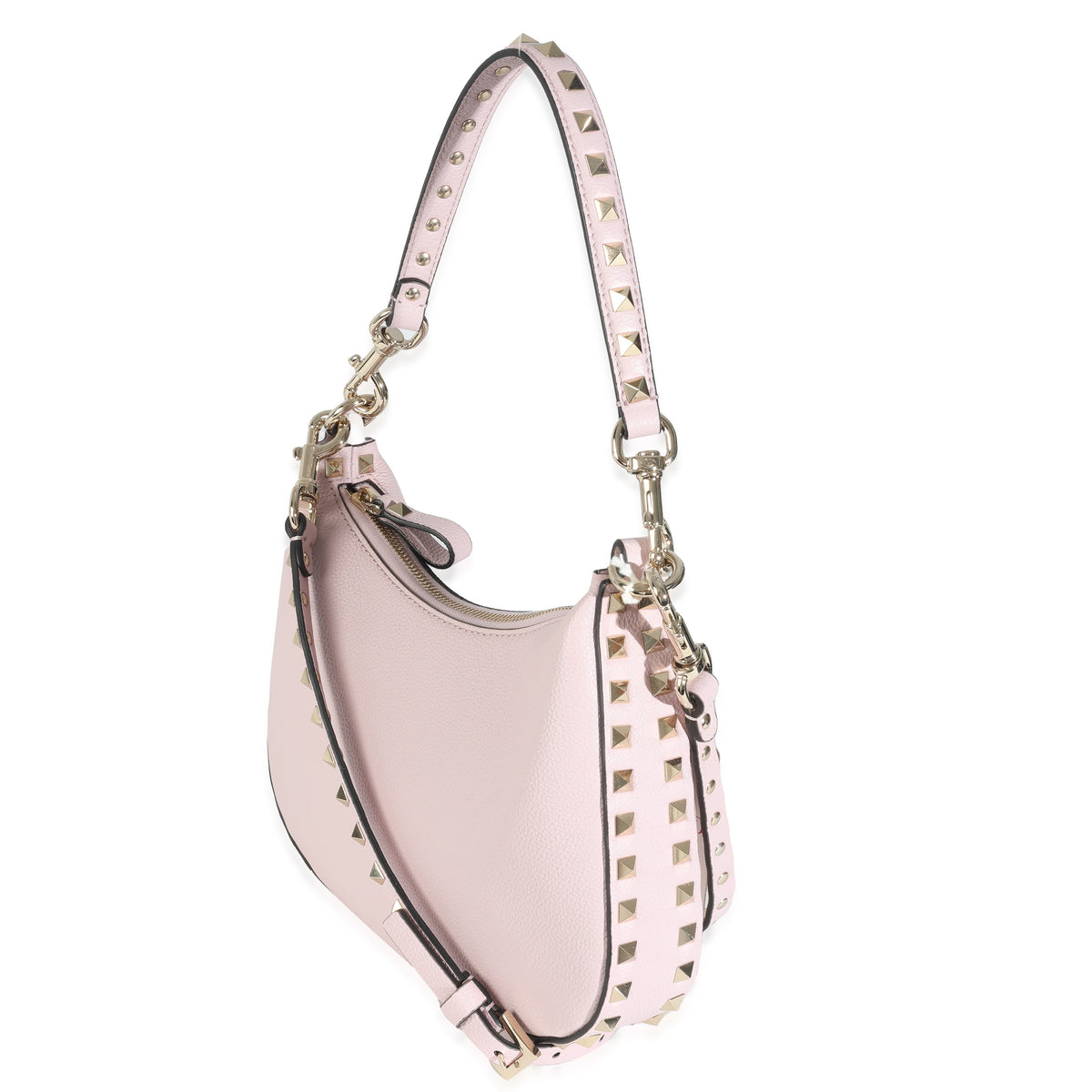 Water Lilac Grained Calfskin Rockstud Hobo Bag