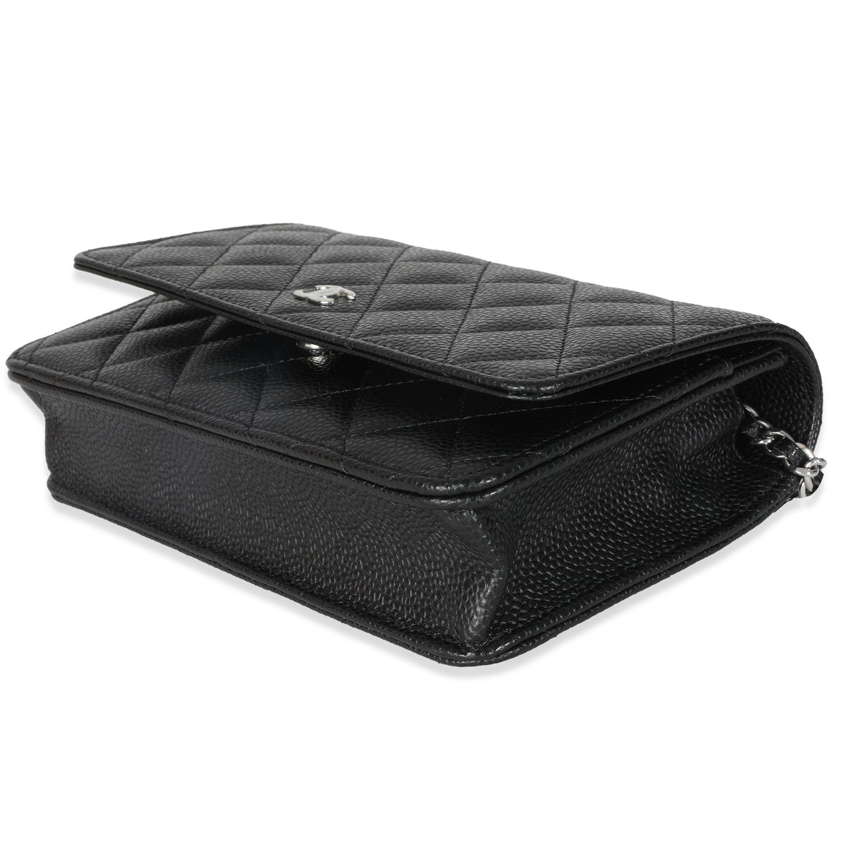 Black Quilted Caviar Classic Wallet On Chain