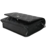 Black Quilted Caviar Classic Wallet On Chain
