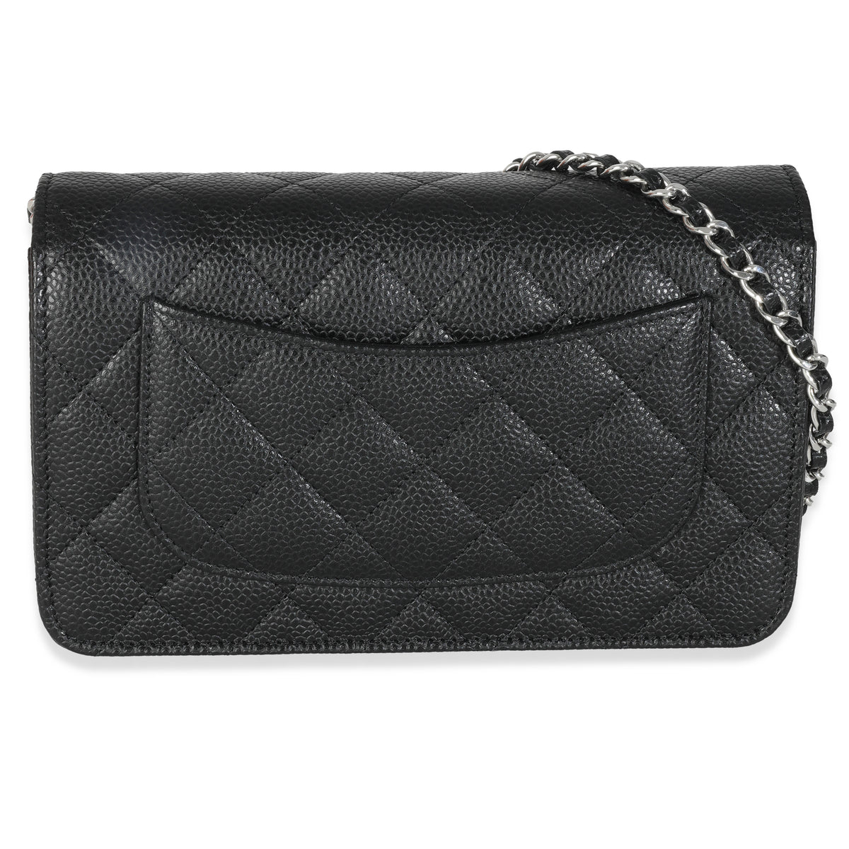 Black Quilted Caviar Classic Wallet On Chain