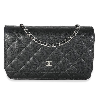 Black Quilted Caviar Classic Wallet On Chain