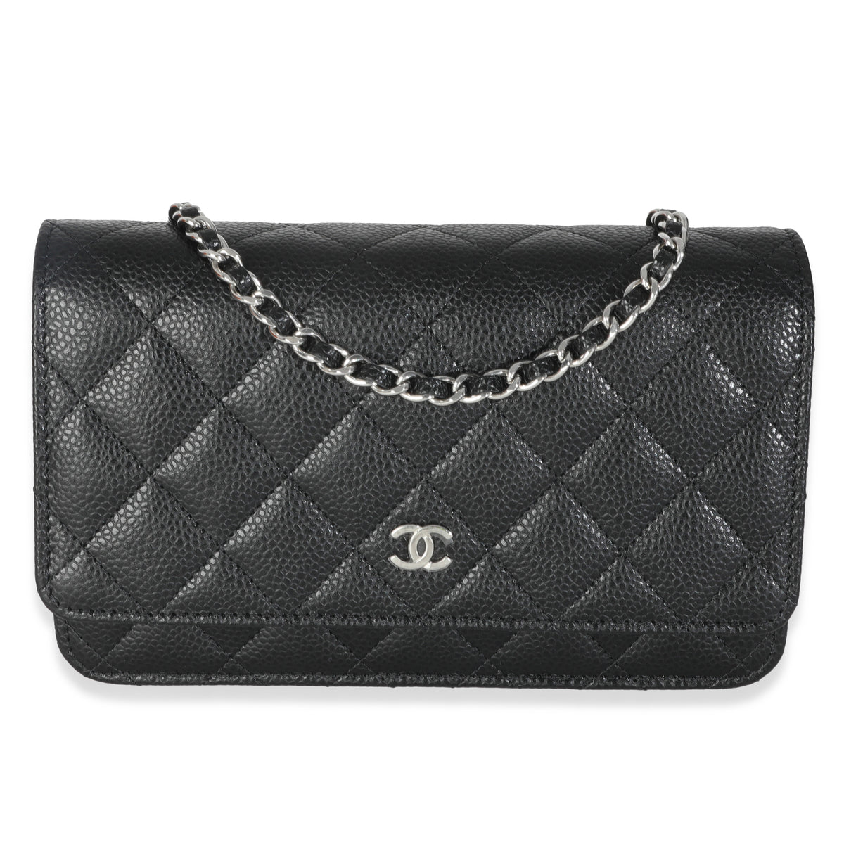 Black Quilted Caviar Classic Wallet On Chain