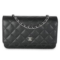 Black Quilted Caviar Classic Wallet On Chain