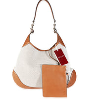 Beige Canvas Medium B Shoulder Bag